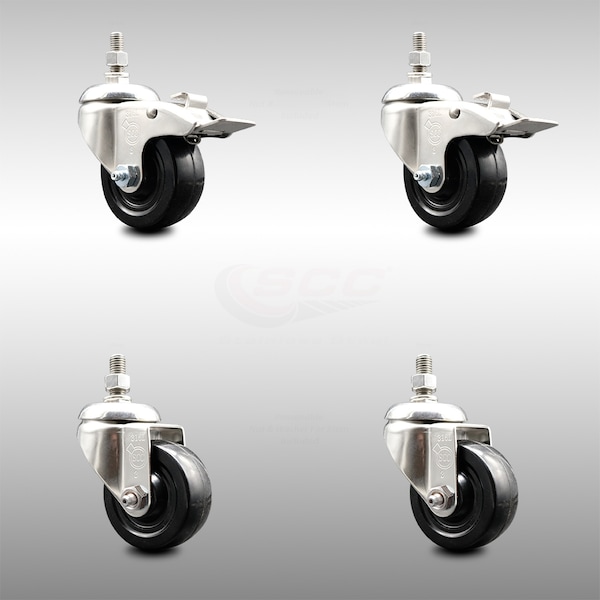 Service Caster 3.5 Inch 316SS Soft Rubber Swivel 10mm Threaded Stem Caster Lock Brake, 2PK SCC-SS316TSTTL20S3514-SRS-M1015-2-S2 - main